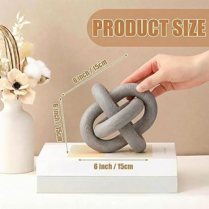 3 Link Wood Knot Decor Rustic Home Décor Accents Hand Carved Coffee Table Decoration, Boho Chain Link Decoration, Modern Shelf, Rustic Objects for Home Living Room Bedroom(Gray)