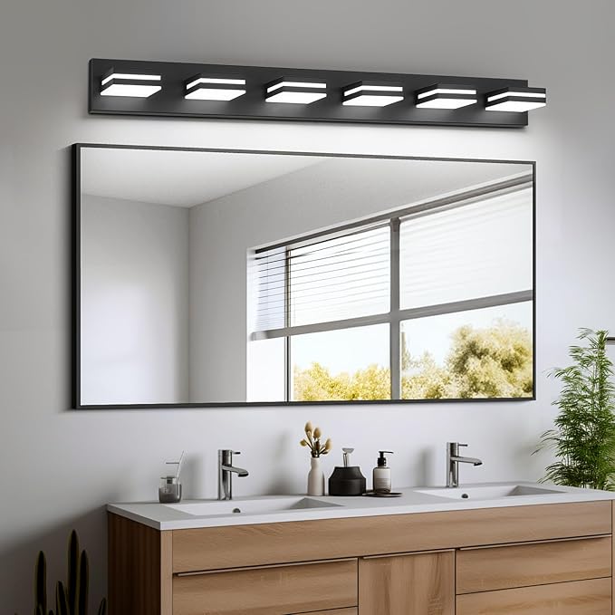 Modern LED Bathroom Lights Fixtures(6-Light),Metal Black Acrylic Wall Lighting,Vanity Lights for Bathroom Over Mirror(6000k 41in)