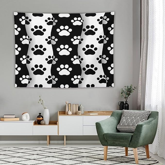 VUMIVI Pet Paws Tapestry Cute Puppy Kitten Black White Animal Paws Modern Funny Art Tapestry Wall Hanging for Living Room Bedroom Dorm Classroom Aesthetic Decor W80xL60in