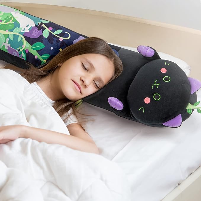 Mewaii Long Cat Plush 5 Sizes, 120% Extra Filling Giant Plushness Kids Body Pillow, Kawaii Cute Black Cat Stuffed Animals Plushies, Big Long Body Pillow Black Cat Plush Gift for Girls 44”