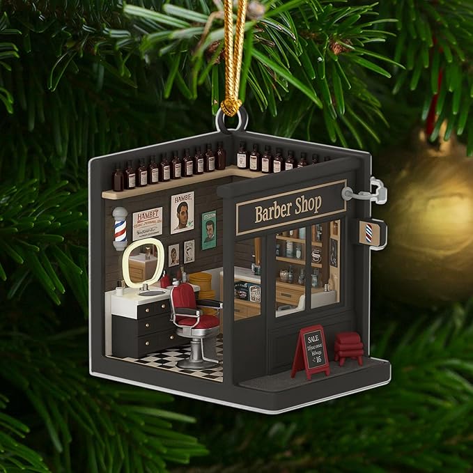 Personalized Barber Shop Christmas Ornament 2025, Custom 2D Acrylic Ornament, for Barbers, Hairdresser Keepsake, Classic Barbershop Tree Decoration