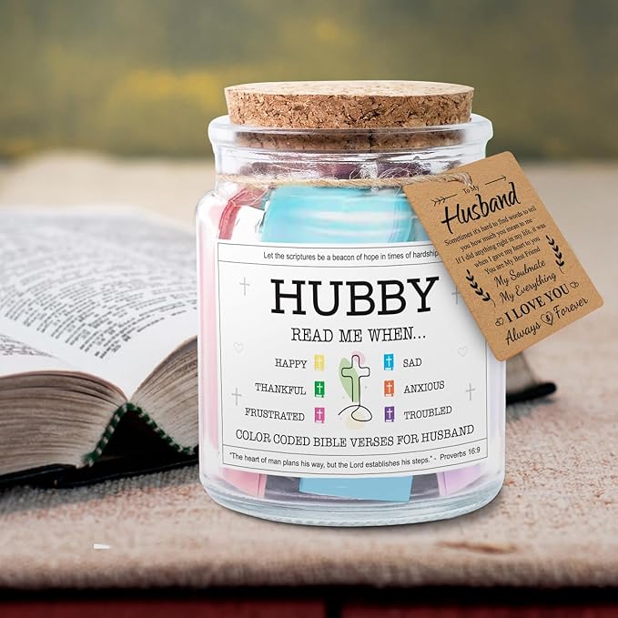 NewEleven Valentines Day Gifts For Husband - Husband Gifts, Christian Gift For Him, Husbands - Inspirational, Valentines Day Gift For Hubby From Wife, Her - Bible Verse Jar