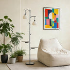 beaysyty Rustic Farmhouse Style Floor Lamp with Tray,Dimmable Floor Lamps, Custom Color Temperature Standing Lamp for Living Room and Bedroom, Painted Silver Gray