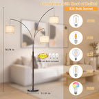 DLLT Modern Floor Lamp for Room: 3-Light Brown Tree Dimmable Floor Lamps with Beige Shades for Living Room - Arc Standing Lamp for Bedroom - Tall Floor Lamp for Office Corner 3 LED Bulbs Included