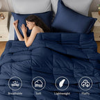 JOLLYVOGUE Full Comforter Set, Ultra-Soft Bed in a Bag Full Size 7 Pieces, Oeko-TEX Certified Bedding Set with Down Alternative Comforter, Sheets, Pillowcases & Shams, Navy Blue & Light Grey