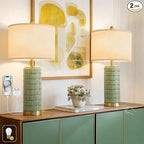 PoKat 25'' Bedside Table Lamps Set of 2 for Living Room with USB A&C Ports, Touch Lamps with 3-Way Dimmable Control for Bedroom, Farmhouse Green Lamps for Nightstand Office Hallway (Bulbs Included)