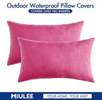 MIULEE Pack of 2 Decorative Outdoor Solid Waterproof Throw Pillow Covers Faux Linen Garden Farmhouse Cushion Cases for Patio Tent Balcony Couch Sofa 20x12 Inch Hot Pink