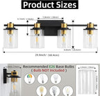 LOUSACE Bathroom Light Fixtures Black and Gold, 4 Light Bathroom Vanity Light, Modern Bathroom Light over Mirror with Clear Glass Shades, Brushed Gold Socket Wall Vanity Lighting Fixtures for Bathroom