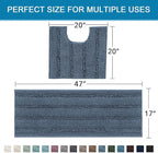 H.VERSAILTEX Bathroom Rug Sets 2 Piece Bath Mats Non Slip Thick Soft Chenille Striped Bath Rug achine Washable Shower Floor Rugs for Tub, Shower and Floor (Blue Indigo, 47"x17" Plus 20"x20" U)