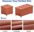 BRIAN & DANY 30 Inches Folding Storage Ottoman Bench, Ottoman with Storage Bench for Bedroom, Living Room, Entryway, Foot Rest with Legs, Orange