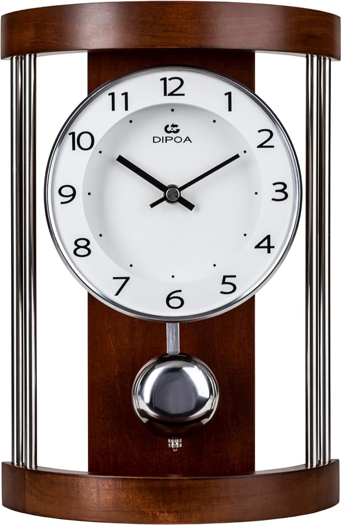 DODEKA Classic Mantel Clock Home Decoration Boxwood Tabletop Pendulum Hollow Frame Design Mid-Century for Home, Office, Fireplace