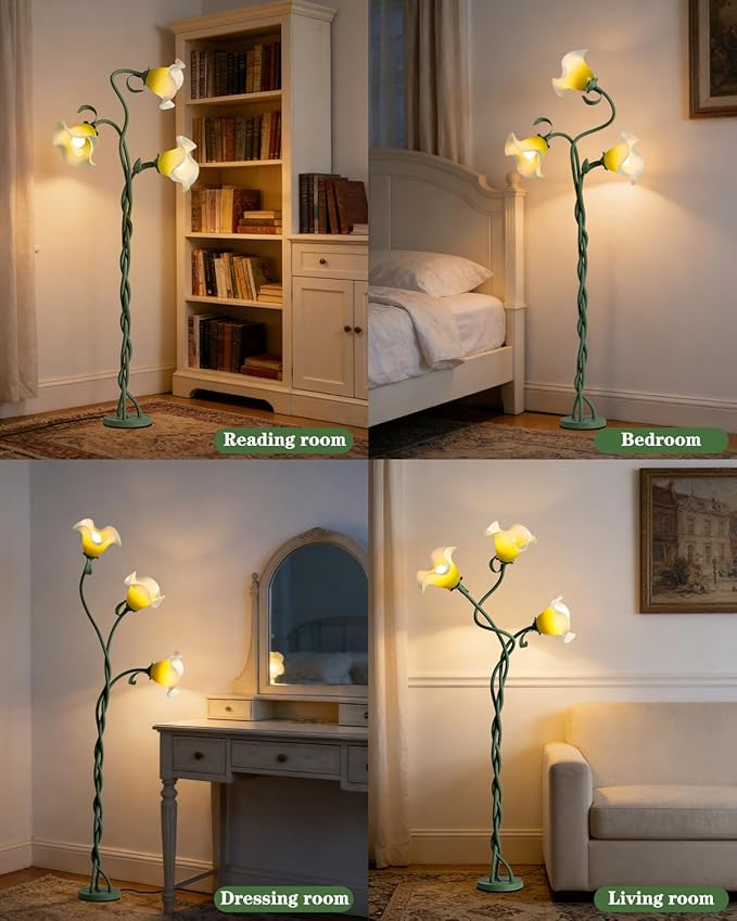 Flower Floor Lamp for Living Room,Tall Standing Reading Lamp with Flexible Neck,3 Color Temperatures LED Dimmable Decorative Light,Green Calla Floor Lamp for Bedroom Corner (Green)