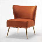 Thia Armless Velvet Accent Chair for Living Room, Elegant Seat with Nailhead Trim, Gold Metal Legs and Comfortable Curved Back, 28" D x 25" W x 29.5" H, Orange Red