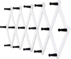 Dseap Accordian Wall Hanger: 16” High Wooden Wall Expandable Coat Rack, Hat Rack Holder, Accordion Hook for Baseball Caps, Coats, Mugs, 16 Peg Hooks, White & Black