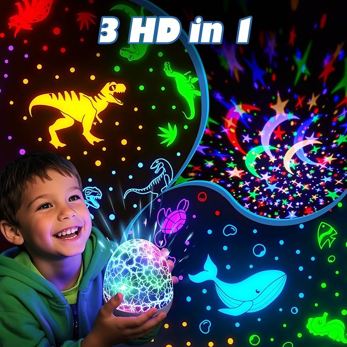 PIKOY Dinosaur Toys for Kids 3-5 Night Light Projector Dinosaur Eggs Boys Christmas Gifts | 15 Sounds & 3D Films | 31Colors & Remote Control | Toddler Boy Toys, Boys Room Decor, Boy Gifts