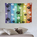 VUMIVI Dog Paw Tapestry Vintage Rustic Colorful Barn Boards Black White Animal Footprints Tapestry Wall Hanging for Living Room Bedroom Dorm Classroom Aesthetic Decor W40xL30in