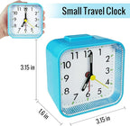 Small Battery Operated Analog Alarm Clock for Bathroom, Travel Clock, Quieter Bedrooms Desk Bedside Clocks for Kids Teen, Blue