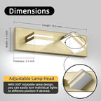 OKELI 2 Lights Bathroom Vanity Light Fixtures Gold LED Dimmable Vanity Light Over Mirror Modern Wall Mounted Lighting Fixture, 350° Rotatable Lamp Head 24W Cold White 6000K ETL Listed