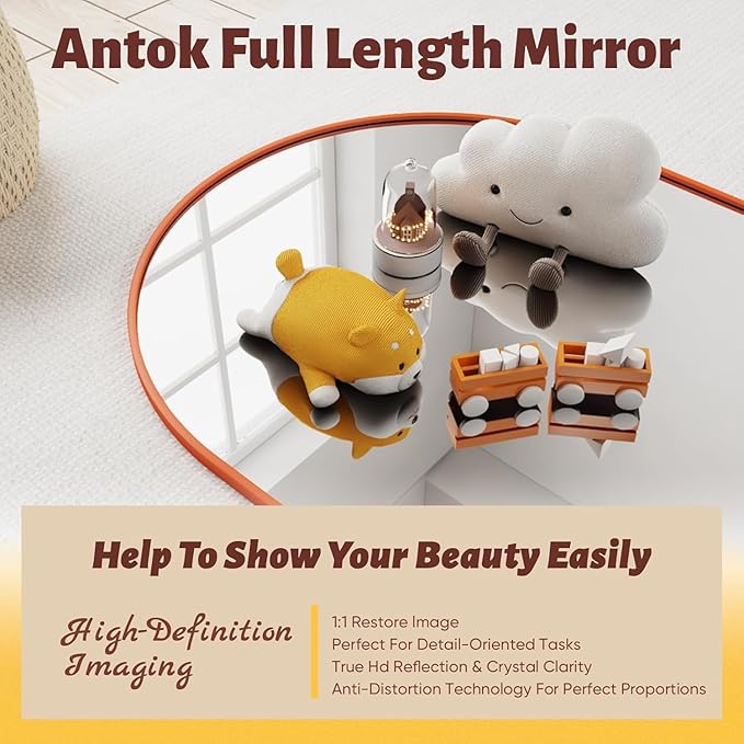Antok Full Length Mirror, 58"x18" Floor Mirror, Arched Floor Standing Freestanding Arch Full Body Mirrors with Stand for Bedroom, Hanging Mounted for Living Room Cloakroom,Orange