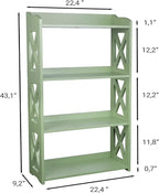 Green Bookcase by Natural Wood, 4 Tier Bookshelf, Small Book Shelves Freestanding Display Storage Shelves. Open Bookshelf for Bedroom, Living Room and Office (Green, 4 Tier)