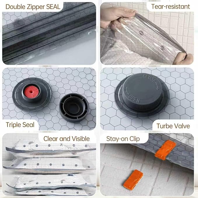 Vacuum Bags for Travel with Wireless Rechargeable Pump, 15 Pack Carry-on Size Compression Packing Seal Bags for Luggage and Suitcase, Space Saver Vacuum Storage Bags for Clothes and Clothing Travel