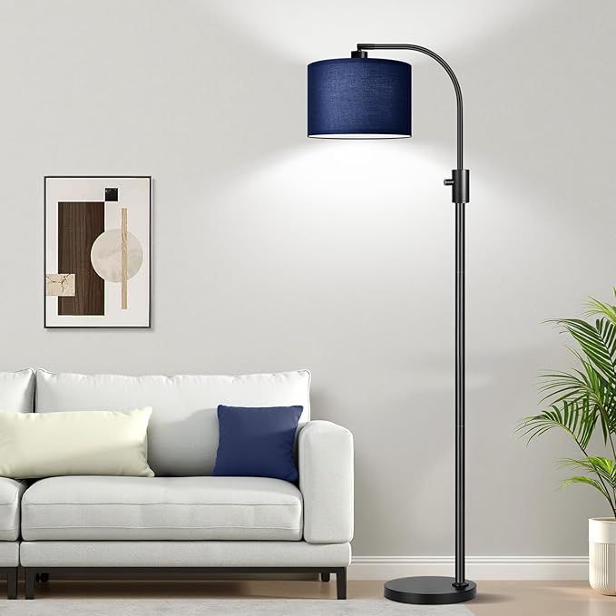 【Upgraded】 Dimmable Matte Black Floor Lamp, 1202 Lumens LED Bulb Included, Arc Floor Lamps for Living Room Modern Standing Lamp with Blue Shade, Tall Lamp for Living Room Bedroom Office Reading Room