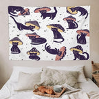 VUMIVI Funny Cat Mushroom Tapestry Retro 70s Hippie Style Cute Black Kitten Star Aesthetic Art Print Tapestry Wall Hanging for Living Room Bedroom Dorm Classroom Aesthetic Decor W60xL40in