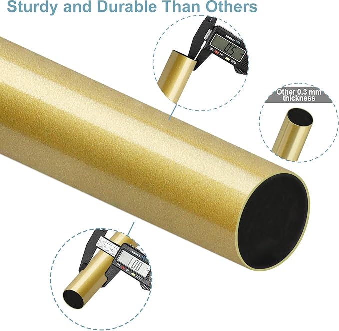 Curtain Rods for Windows 16 to 170 Inches Adjustable Length 1 Inch Diameter Window Curtain Rod with Aluminium Finials, Flash Gold