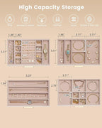 Lolalet Jewelry Box Organizer, 4-Layer Jewelry Organizers and Storage Case with Glass Lid, Ring Earring Bracelet Necklace Holder Organizer, Birthday Valentine Gifts for Women Girls -4Layer, Beige