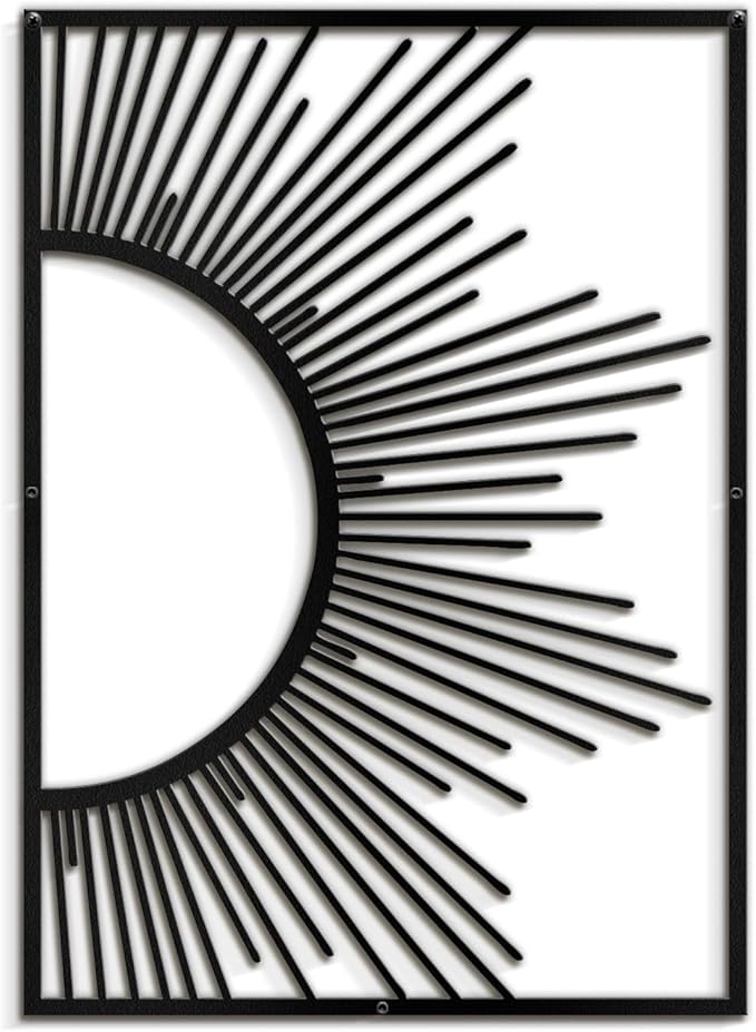 SIGNLEADER Metal Wall Art Decor Shining Sun Minimalist Modern Abstract Wall Sculpture Hangings Home Decoration for Living Room, Bedroom, Bathroom, Kitchen, Outdoor - 36" Black