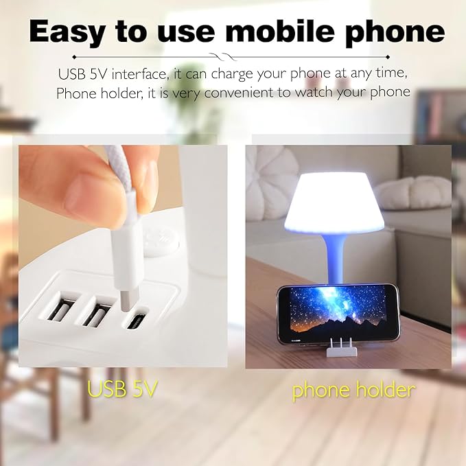Table Lamp with USB Port and Outlet, Small Desk Lamp for Bedroom, 3-Colors Dimmable LED Lamps Eye Care Night Stand Lights, USB Charging Desk Lights for Home Office/Living Room