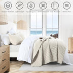 HORIMOTE HOME Quilt Set Twin Size Beige Bedspread, Modern Style Quilted Clouds Pattern Soft Coverlet Set Lightweight Microfiber Quilted Bedspread for All Season, Includes 1 Quilt and 1 Pillow Sham