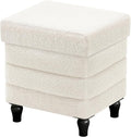 CAROLMADE Folding Storage Ottoman Cube Sherpa Footstool with Wood Legs Ottoman Footrest for Living Room and Bedroom, White 15"x12.6"x15.4"