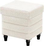 CAROLMADE Folding Storage Ottoman Cube Sherpa Footstool with Wood Legs Ottoman Footrest for Living Room and Bedroom, White 15"x12.6"x15.4"