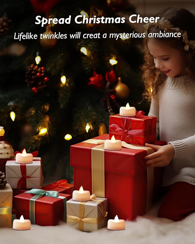 Flameless Candles, 24Pack Timer Fake Candle, LED Tea Light Candles, Battery Operated Votives with 6 Hours Timer Auto for Halloween Christmas Wedding Decor-1.5'' D X 1.25'' H, Warm White
