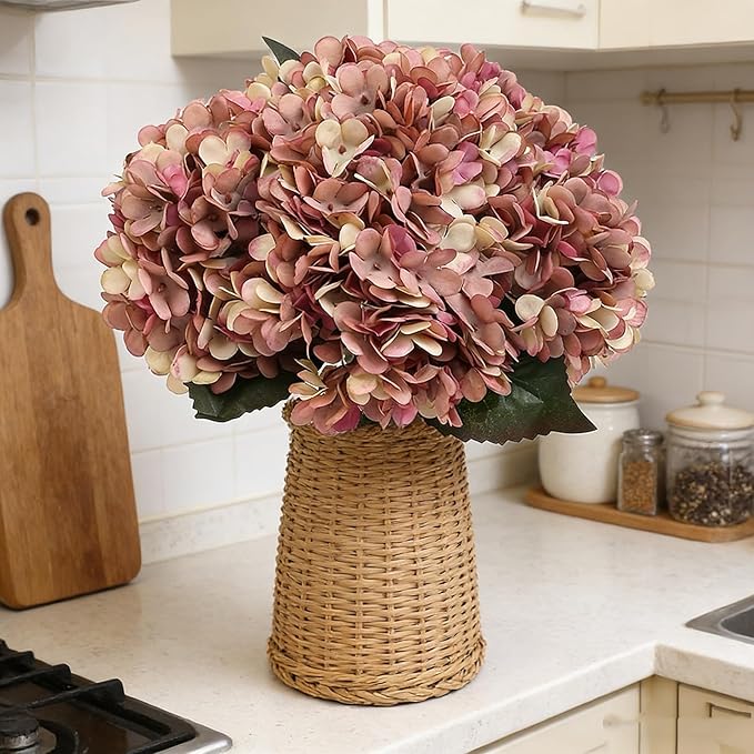 Kimura's Cabin 6pcs Fake Hydrangea Flowers Vintage Artificial Silk Hydrangeas Bouquets Faux Hydrangea with Stems for Autumn Wedding Party Home Garden Table Center Decoration (Pink Purple)