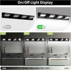 OKELI 4-Light Bathroom Vanity Light Black Modern LED Vanity Light Over Mirror Dimmable Mirror Front Lamp with 350° Adjustable Lamp Head ETL Listed 32W 6000K Cold White