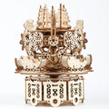 Adult 3D Wooden Christmas Music Box Assembly Kit DIY Wind-Up Mechanical Model Carousel Set Desktop Toy Birthday Gift Decorative Item Suitable for Teens 14+