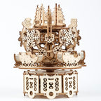 Adult 3D Wooden Christmas Music Box Assembly Kit DIY Wind-Up Mechanical Model Carousel Set Desktop Toy Birthday Gift Decorative Item Suitable for Teens 14+