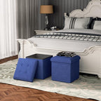 MoNiBloom 15 Inch Storage Ottoman Cube, Folding Square Foot Rest Stool, Small Ottoman Footrest with Storage for Living Room, Bedroom, Entryway, Navy Blue