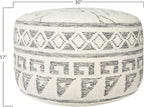 Creative Co-Op Round Wool Blend Kilim Pouf with Geometric Design, Grey