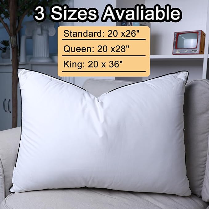 Luxury Down Fiber Pillows Queen Size, Bed Pillows for Sleeping, Pillow for Back, Stomach or Side Sleepers