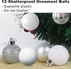 White & Silver 1.6" Small Christmas Balls Christmas Tree Decoration Ornaments Shatterproof Hanging Balls for Birthday Halloween Holiday Wedding Decorations Set of 12pcs