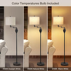 Floor Lamp for Living Room, Color Temperature 350° Adjustable Swing Arm Lamp Vintage Standing Lamp Traditional Farmhouse Standing Lamp Tall Lamp for Bedroom Office Home Nursery Study Room Hotel