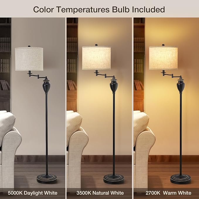 Floor Lamp for Living Room, Color Temperature 350° Adjustable Swing Arm Lamp Vintage Standing Lamp Traditional Farmhouse Standing Lamp Tall Lamp for Bedroom Office Home Nursery Study Room Hotel