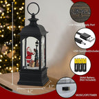 Eldnacele Santa Music Snow Globe Lantern with 6 Hour Timer, Battery Operated & USB Powered Singing Lighted Lamp Swirling Water Glittering Christmas Decoration Holiday Decor Lantern