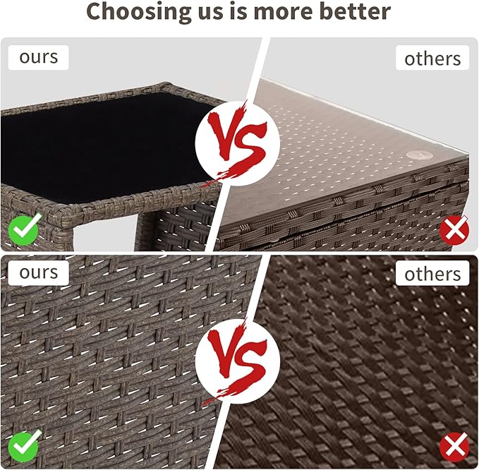 Outdoor Side Table Wicker Rattan Side Tables, End Table for Patio with Glass Top Rattan Storage for Patio Courtyard Balcony