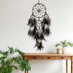 Large Dream Catcher Wall Decor Brown and Black Dream Catchers with Tree of Life Pendant Bead Handmade Feather Dreamcatcher Wall Hanging Ornament for Bedroom Living Room Home Decor