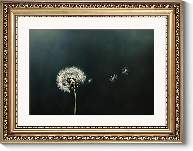 ARPEOTCY Vintage Gold Framed Wall Art Decor, 11x14 Inch Moody Botanical Picture Art Decor, Retro Dark Dandelion Print Painting, Rustic Farmhouse Wall Decor for Living Room Bedroom Bathroom Office