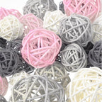 Patelai 36 Pcs Wicker Rattan Balls Decorative Balls for Vase Centerpiece Bowls Orbs Filler for Home Decor,4 Sizes(White, Pink, Light Grey, Dark Grey)
